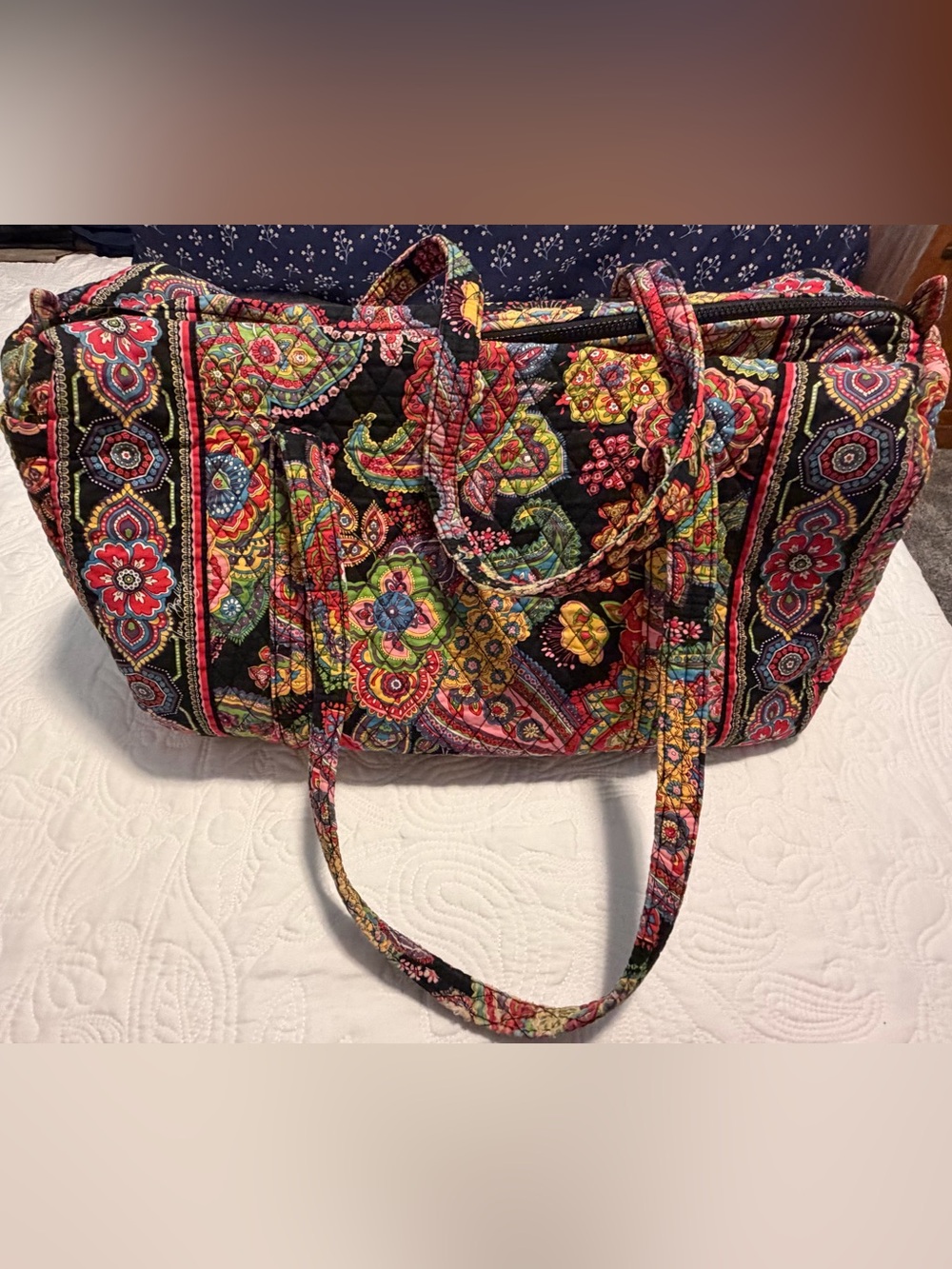Vera Bradley Black Multicolor Quilted Paisley-Print Tote